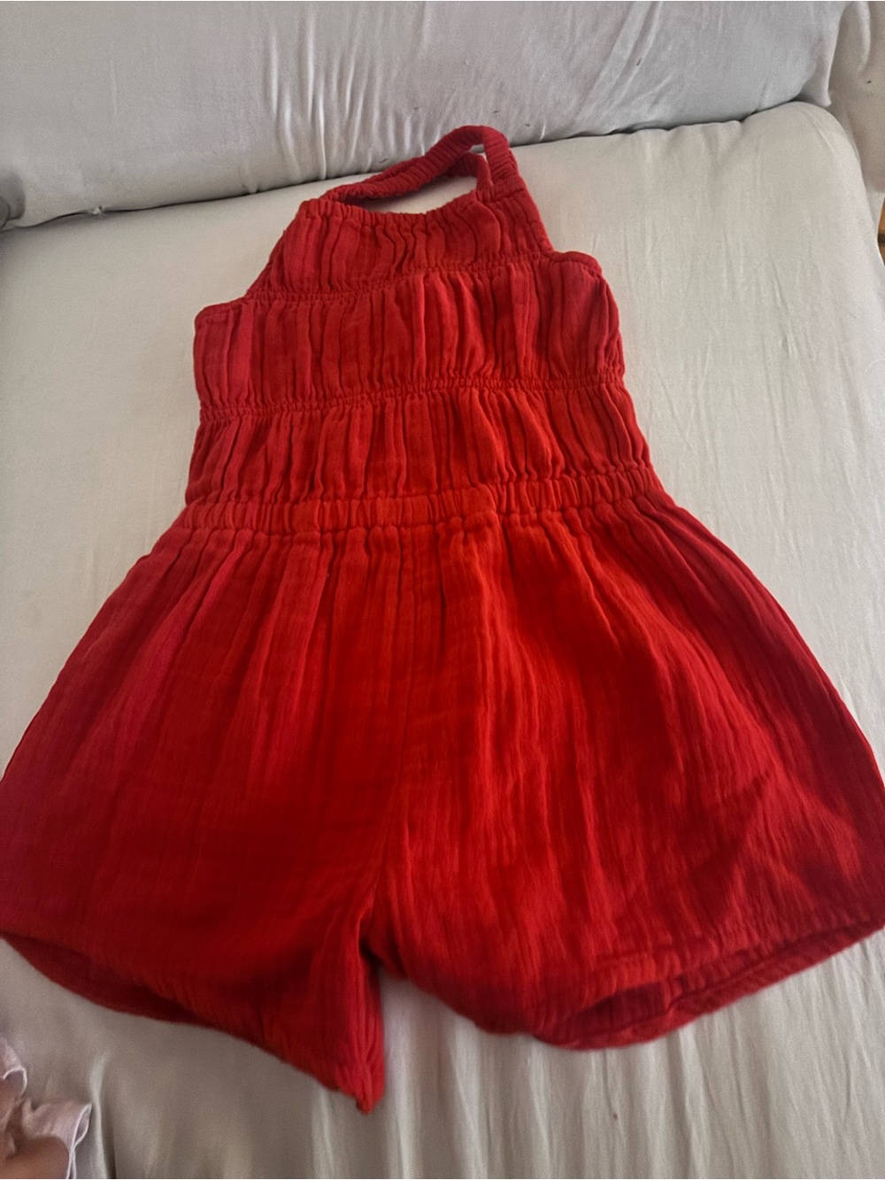 Girls' Red Smocked Halter Romper